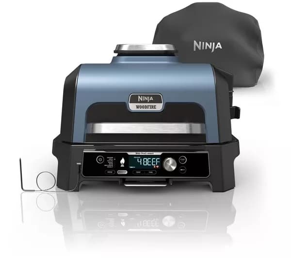 NINJA Woodfire Pro Connect XL OG903UK Outdoor Electric BBQ Grill & Smoker with Cover – Black & Blue