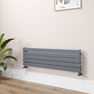 Riace Linea Dark Grey Anthracite Flat Designer Radiator 350x1200mm Single Panel 1601 BTU - Horizontal Bars
