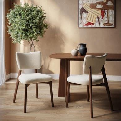 Beige and Walnut - Upholstered Dining Chairs - Greta