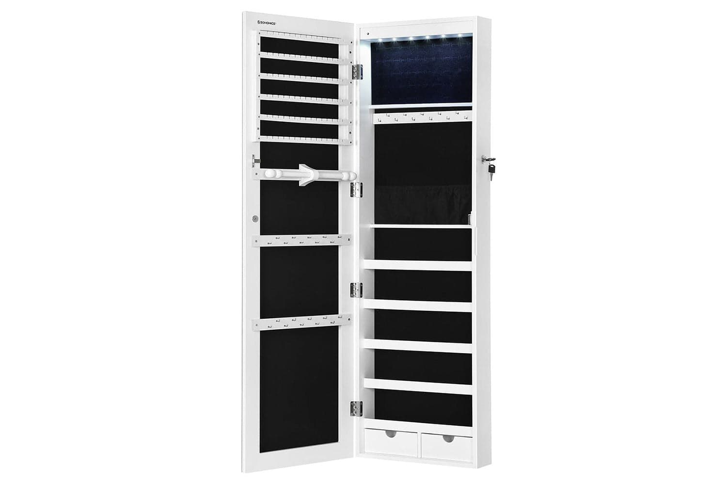Songmics White Wall-mounted Jewelry Armoire Cabinet | Full-length Mirror | Led Lights