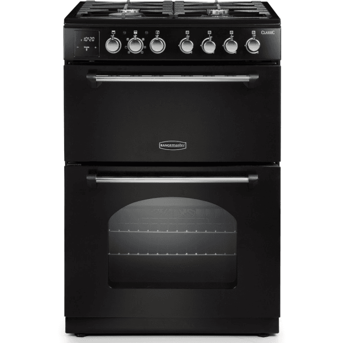 Rangemaster Classic CLA60DFFBL/C, 60cm, Dual Fuel Cooker, Black & Chrome