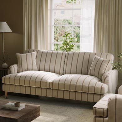 Cream Chenille Burnt Orange Striped 3 Seater Sofa - Payton