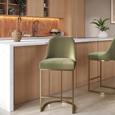 Sage Green and Gold - Upholstered Kitchen Counter Stools - Callie