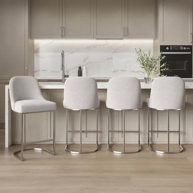 Set of 4 Beige Boucle and Chrome Kitchen Stools - Callie
