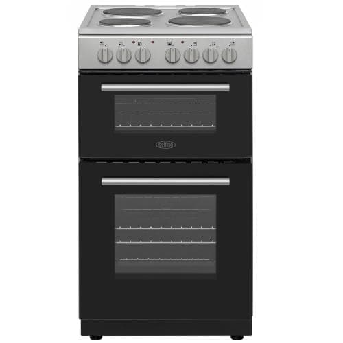 BELLING            50CM DOUBLE OVEN FREESTANDING COOKER - 4 ZONE SOLID PLATE HOB - SILVER