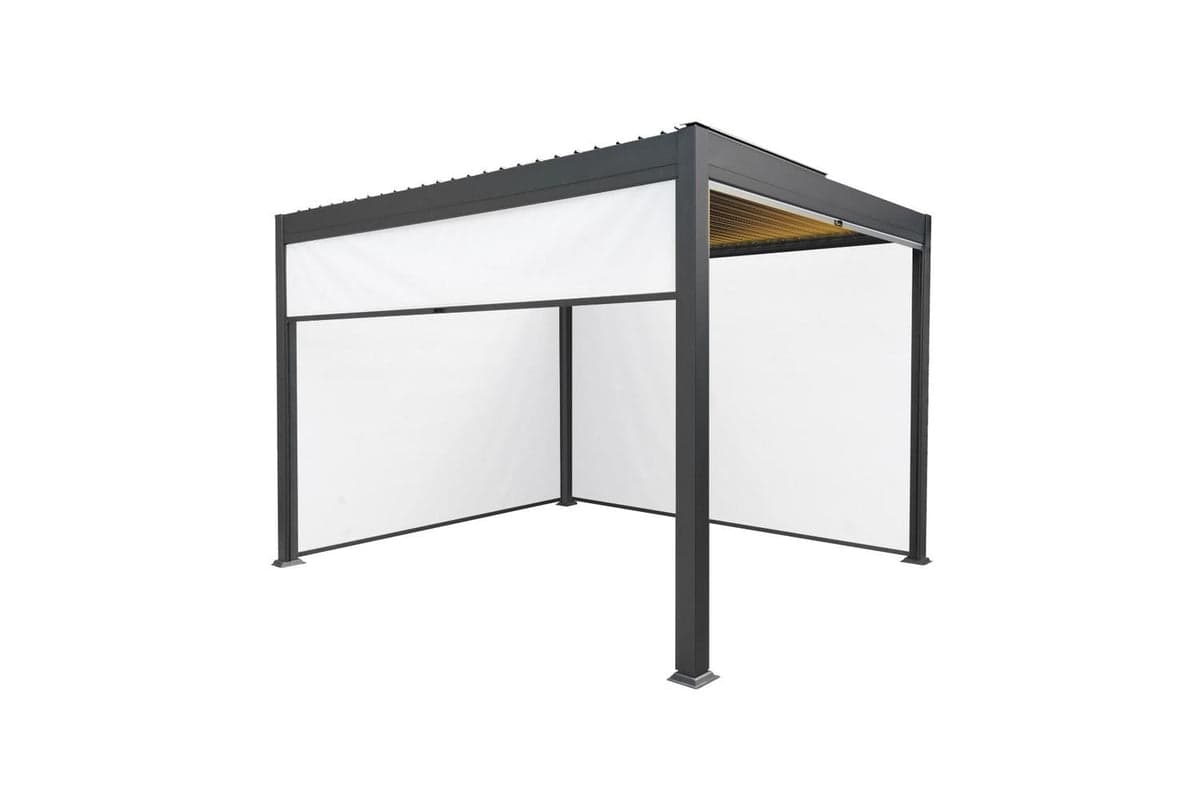 Monstershop 3m x 3m Aluminium Pergola with Blinds & LED Lights | Dark Grey