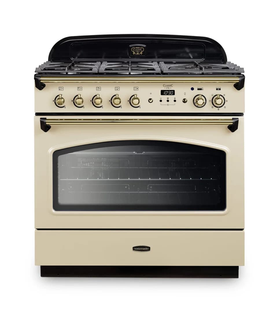 Rangemaster Classic FX 90 Dual Fuel 90cm Range Cooker | Cream with Brass Trim