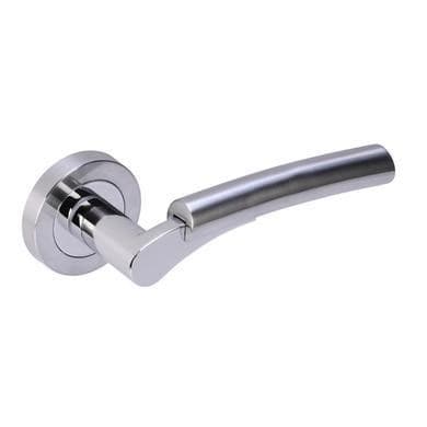 Internal Silver Polished/Satin Chrome Lever Fire Door Handle with Latch and Hinges Pack - 65mm Latch - Meuse - XL Joinery
