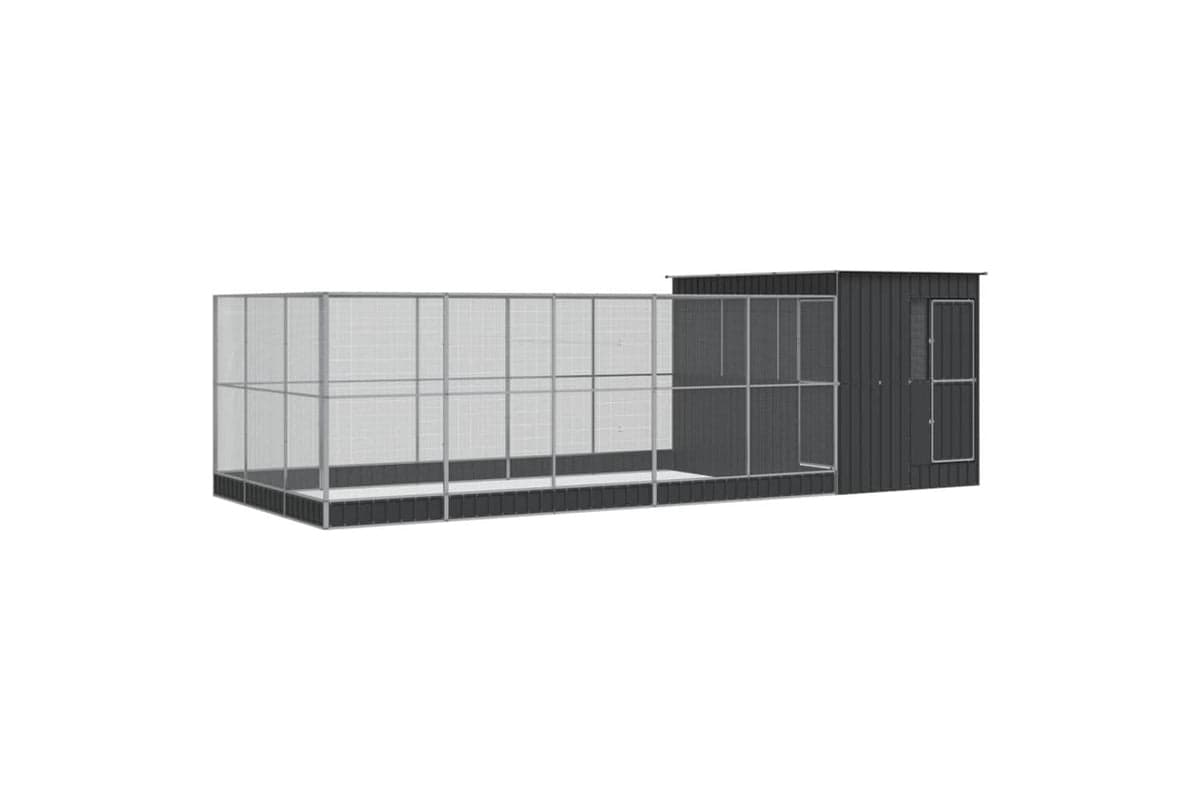 Aviary With Extension Silver 704x303x216 Cm Steel