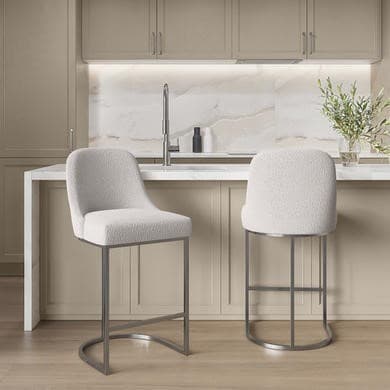 Callie Beige Boucle and Chrome Kitchen Stool