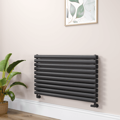 Sorrento Linea Midnight Black Oval Designer Radiator 590x1000mm Double Panel 3693 BTU - Horizontal Bars