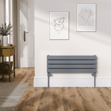 Riace Linea Dark Grey Anthracite Flat Designer Radiator 280x800mm Double Panel 1352 BTU - Horizontal Bars
