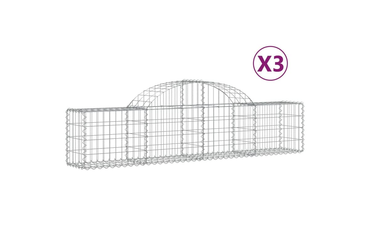 vidaXL 3146048 Arched Gabion Baskets 3 Pcs 200x30x40/60cm Galvanised Iron