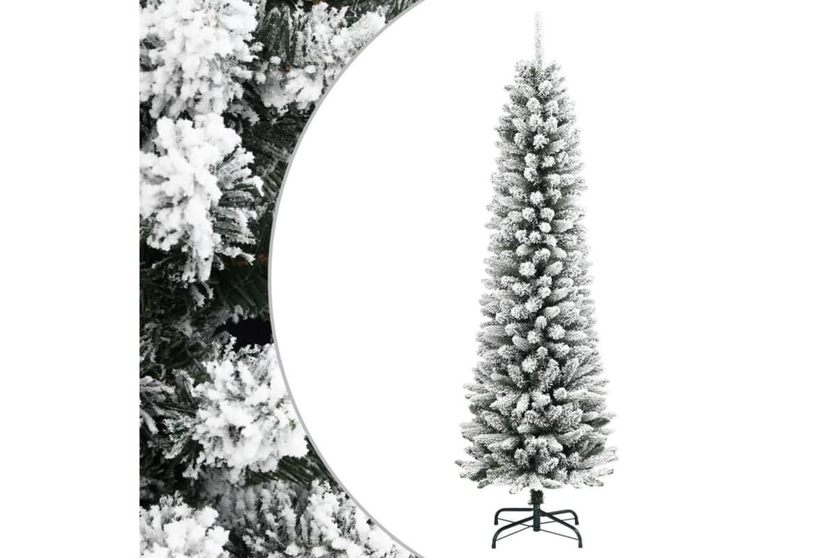 Vidaxl Artificial Slim Christmas Tree With Flocked Snow 210 Cm Pvc