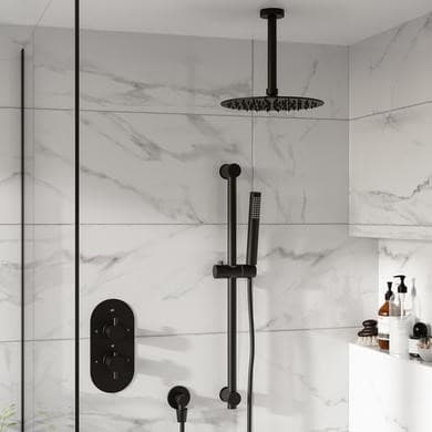 Black 2 Outlet Ceiling Mounted Thermostatic Mixer Shower Set with Hand Shower - Arissa