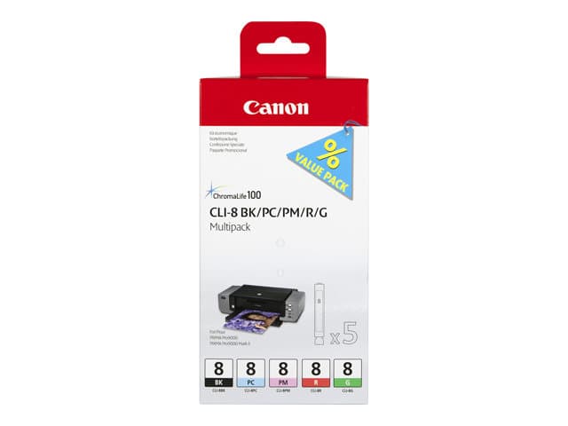 CANON - CLI Value Pack 8 Multipack - black, cyan, magenta, red, green - original - ink tank