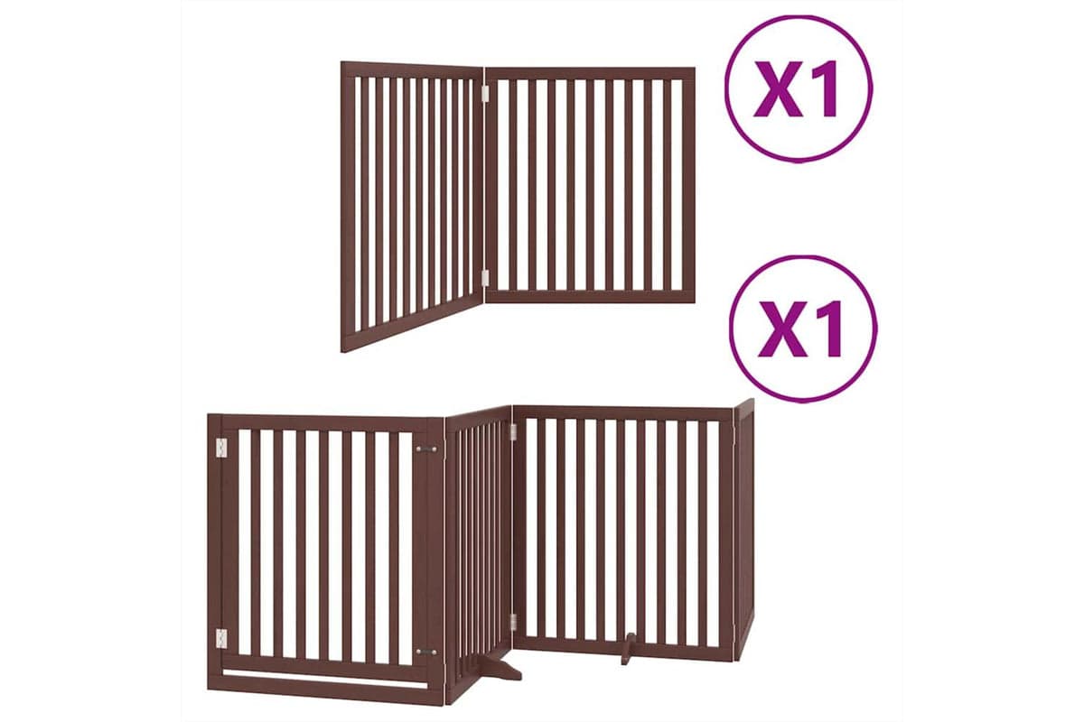 Vidaxl Dog Gate With Door Foldable 6 Panels Brown 480 Cm Poplar Wood
