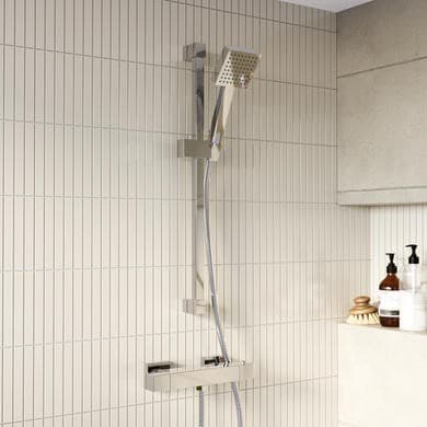 Chrome Thermostatic Square Bar Mixer Shower Set with Slide Rail Kit - Cube