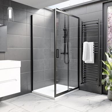 1000x700mm Black 8mm Glass Rectangular Sliding Shower Enclosure with Shower Tray - Pavo