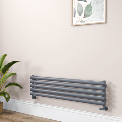 Sorrento Linea Dark Grey Anthracite Oval Designer Radiator 295x1200mm Single Panel 1433 BTU - Horizontal Bars