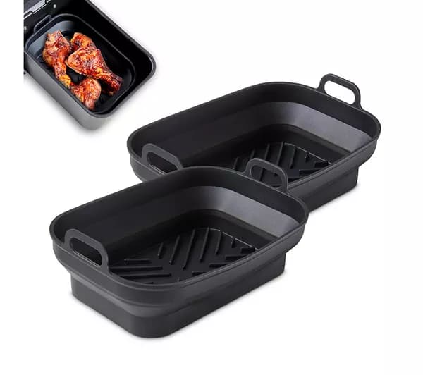 TOWER T843091 2-piece Non-Stick Silicone Foldable Air Fryer Tray Set - Black