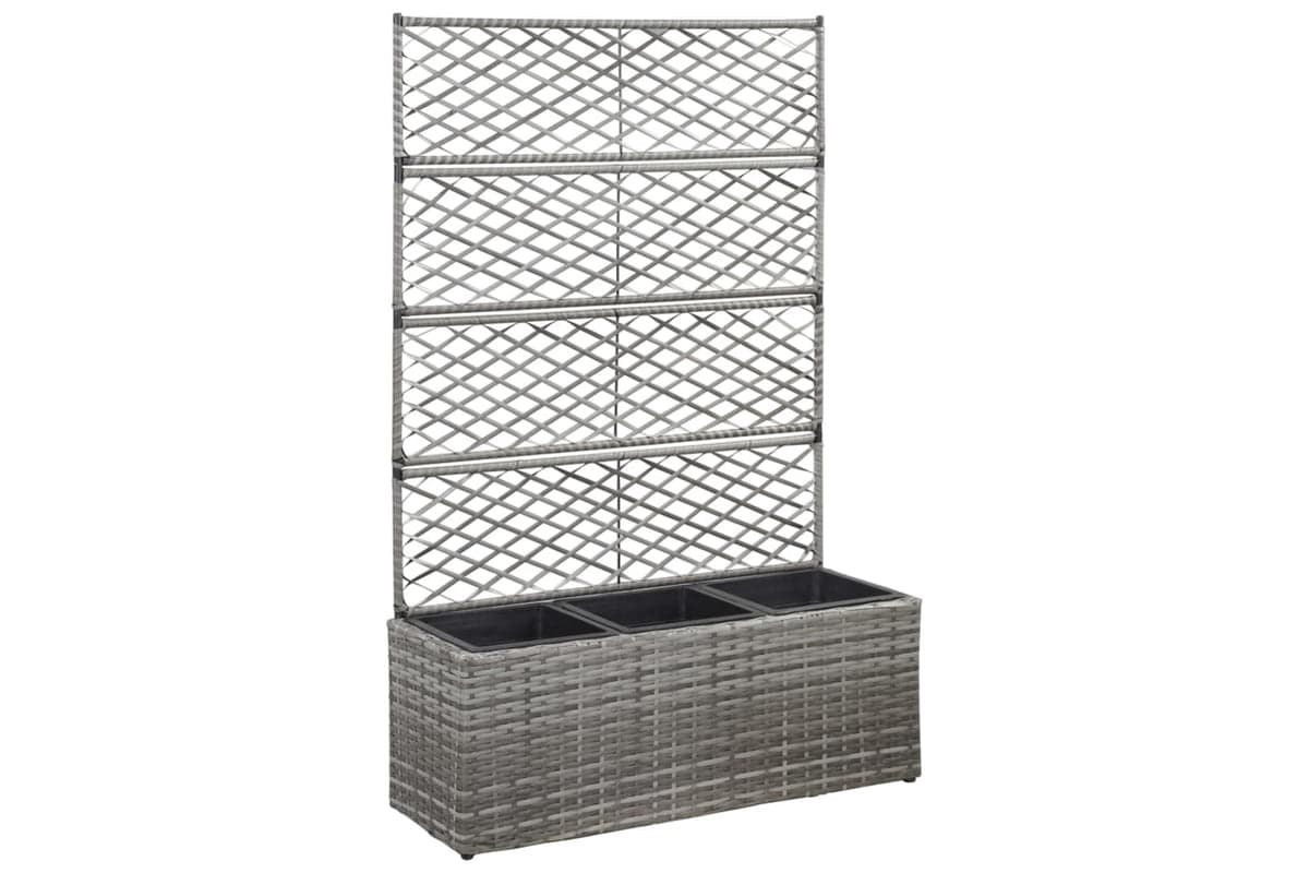 vidaXL 46935 Trellis Raised Bed With 3 Pots 83x30x130cm Poly Rattan Grey