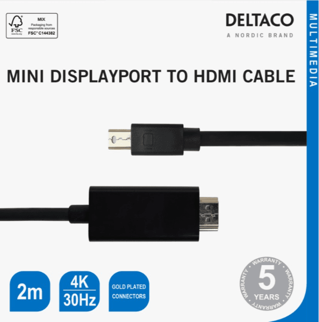Deltaco 2M Mini Display Port To HDMI Cable | DPHDMI204R