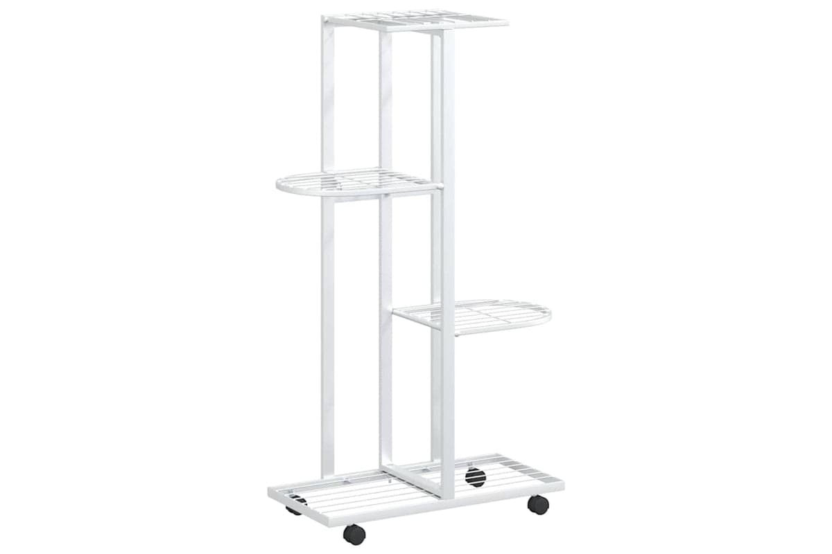 vidaXL 343116 4-floor Flower Stand With Wheels 44x23x80cm White Iron