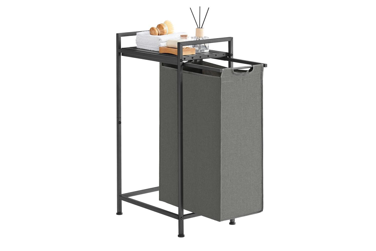 Laundry Basket With Shelf | Laundry Hamper Sorter | Metal Frame | 12.7 Gallons | Gray