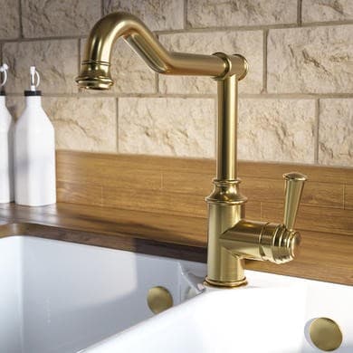 ONLY OPENED - Traditional French Single Lever Brushed Brass Monobloc Kitchen Mixer Tap - Evelyn
