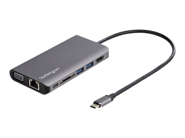 STARTECH.COM - Startech USB C Multiport Adapter, USB-C Mini Travel Dock with 4K HDMI or 1080p VGA, 3x USB 3.0 Hub, SD, GbE, Audio, 100W PD Pass-Through, Portable Docking Station for Laptop/Tablet - USB 3.0 Mini Dock - docking station - USB-C - VGA, HDMI - 1GbE