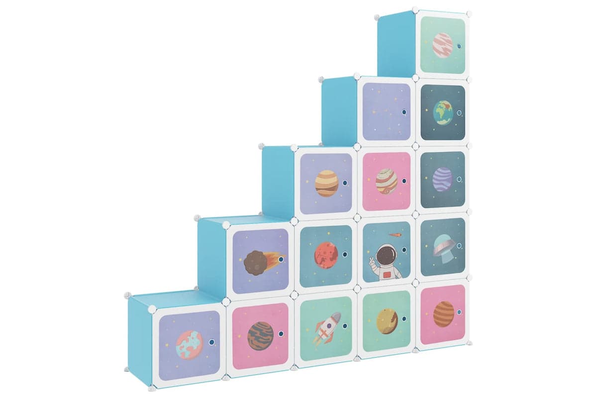 Vidaxl 340576 Cube Storage Cabinet For Kids With 15 Cubes Blue Pp