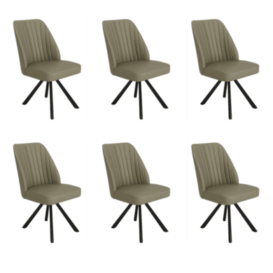 Set of 6 Sage Green Faux Leather Swivel Dining Chairs - Logan