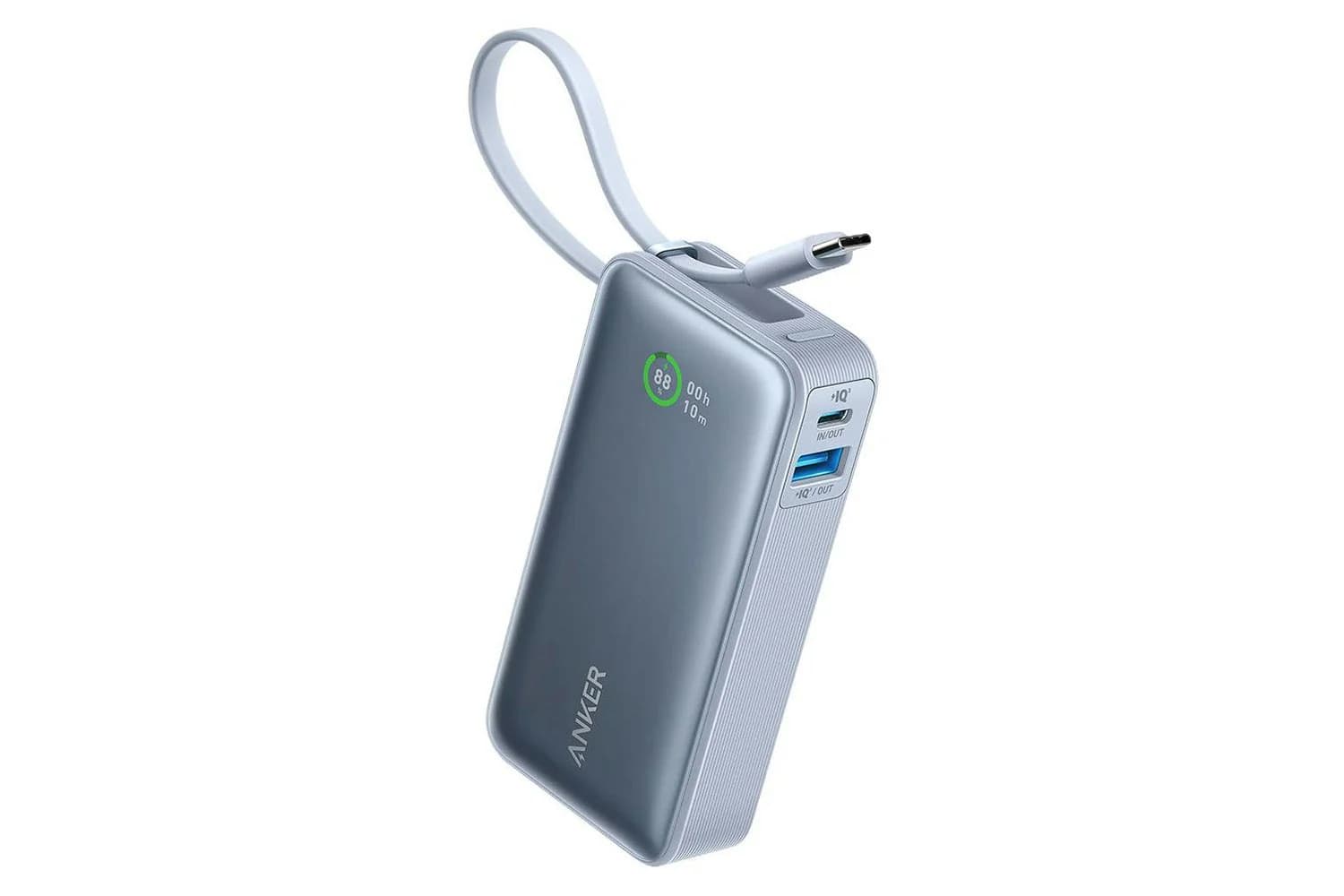 Anker Nano 10K 30W Power Bank with Built-In USB-C Cable | Ice Lake Blue