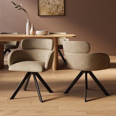 Beige Faux Leather - Upholstered Curved Swivel Dining Chairs - Isla