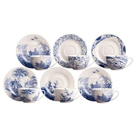 Archive Blue Set of 6 Teacups & Saucers