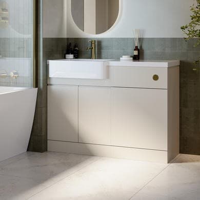1100mm Beige Left Hand Toilet and Sink Unit with Brass Fittings - Unit & Basin Only - Bali