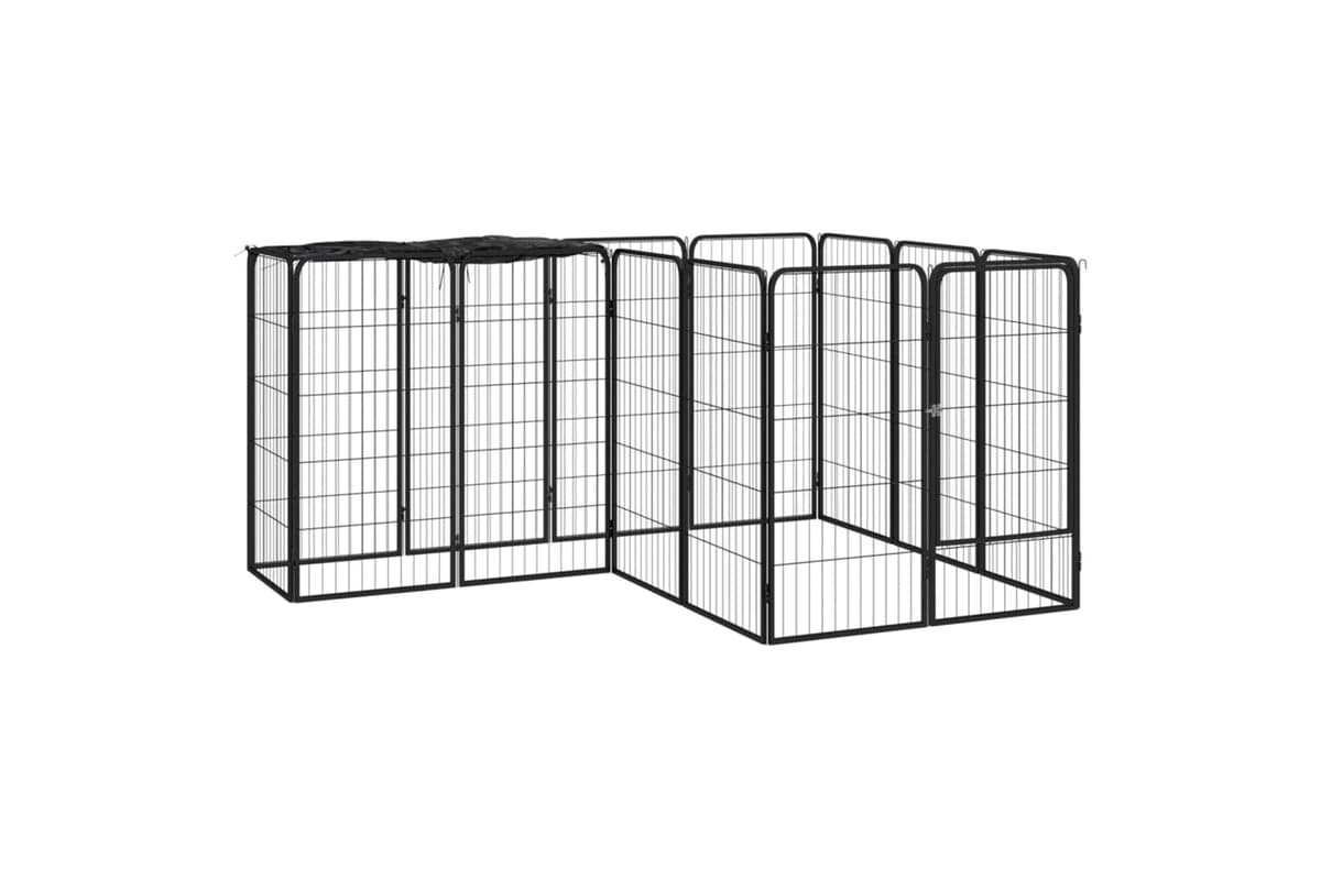 vidaXL 3115949 14-panel Dog Playpen Black 50x100cm Powder-coated Steel
