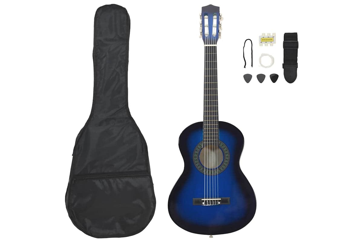 Vidaxl 8 Piece Classical Guitar Beginner Set Blue 1/2 34"