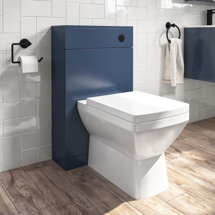 500mm Blue Back to Wall Toilet Unit with Cistern and Black Fittings - Ashford