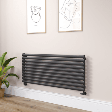 Sorrento Linea Midnight Black Oval Designer Radiator 590x1400mm Single Panel 3317 BTU - Horizontal Bars