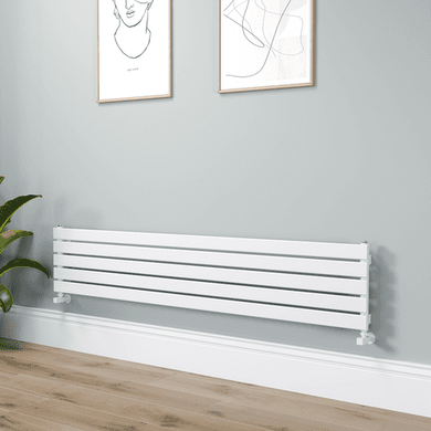 Riace Linea White Flat Designer Radiator 350x1800mm Single Panel 2372 BTU - Horizontal Bars
