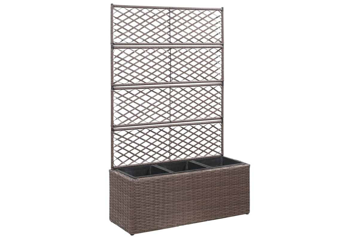 vidaXL 46938 Trellis Raised Bed With 3 Pots 83x30x130cm Poly Rattan Brown