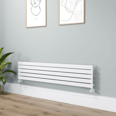 Riace Linea White Flat Designer Radiator 350x1600mm Single Panel 2109 BTU - Horizontal Bars