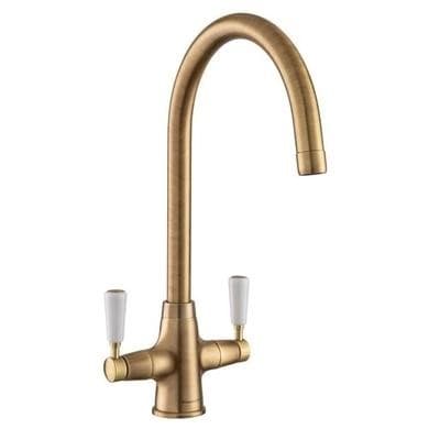 Rangemaster AquaClassic Double Lever Kitchen Mixer Tap - Antique Brass