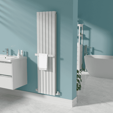 White Designer Wall-Mounted Towel Holder for Steel & Electric Radiators - 420mm