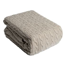 Cable Knit Beige Merino Bed Blanket