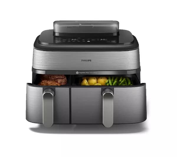 PHILIPS 5000 Series 9L NA555/09 Dual Basket Steam Air Fryer – Silver