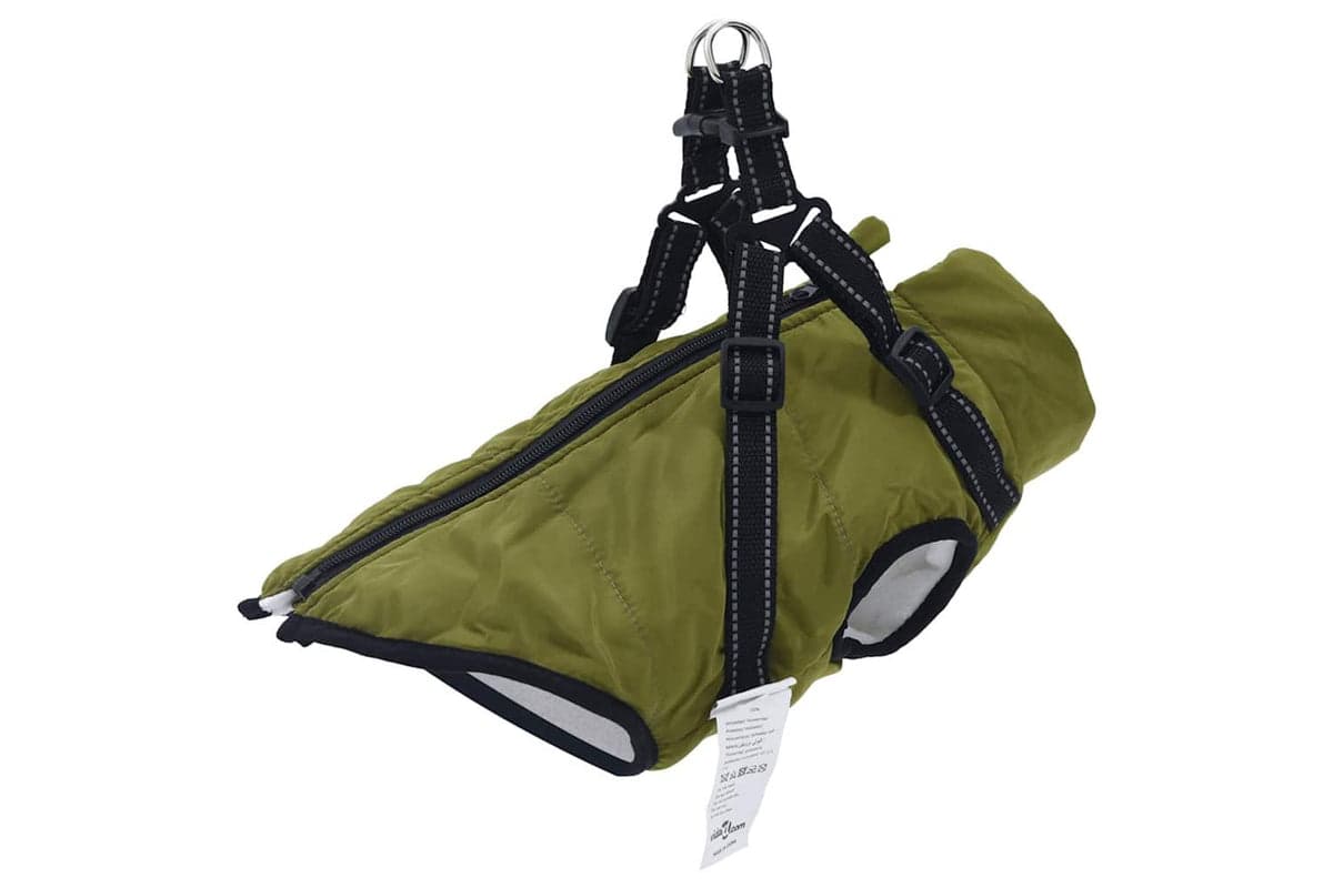 Dog Coat With Harness Waterproof Reflective Army Green S