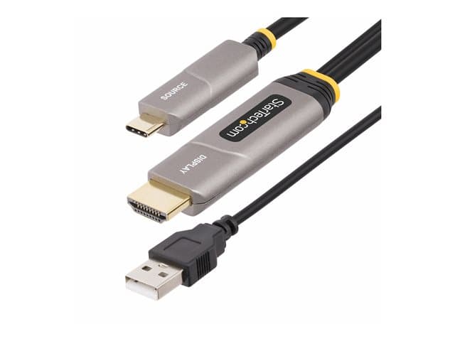 STARTECH.COM - Startech 50ft (15.2m) USB-C to HDMI 2.0 Active Optical Cable, 4K 60Hz - HDMI cable - USB-C male to HDMI, USB (power only) male - 15.2 m - shielded/fibre optic - black - active, Active Optical Cable (AOC), Unidirectional, 4K60Hz (3840 x 2160) support
